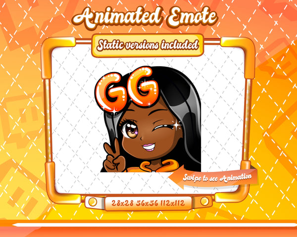Animated black girl orange chibi glam GG emote