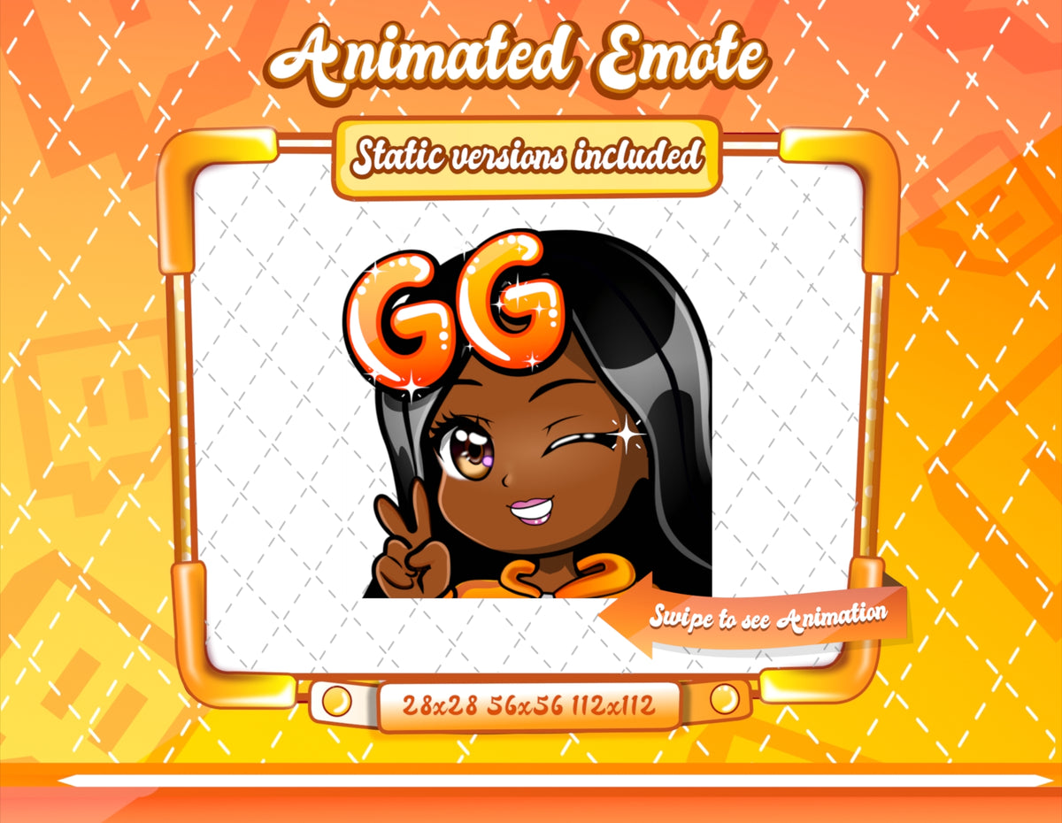 Animated black girl orange chibi glam GG emote