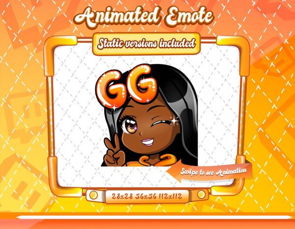 Animated black girl orange chibi glam GG emote