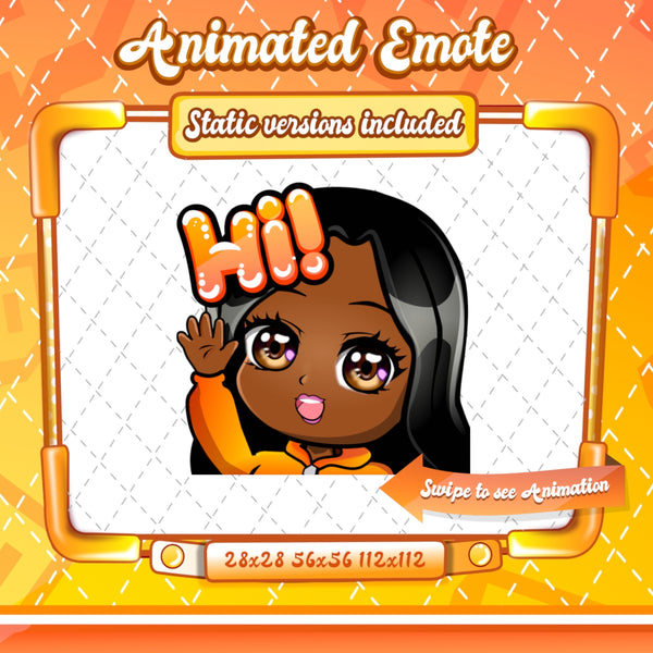 Animated black girl orange chibi glam hi emote