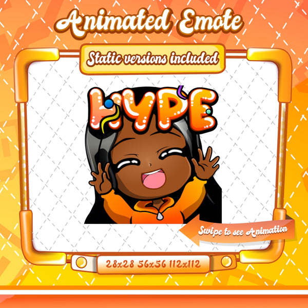 Animated black girl orange chibi glam hype emote