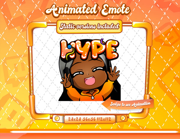 Animated black girl orange chibi glam hype emote