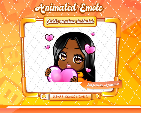 Animated black girl orange chibi glam love emote