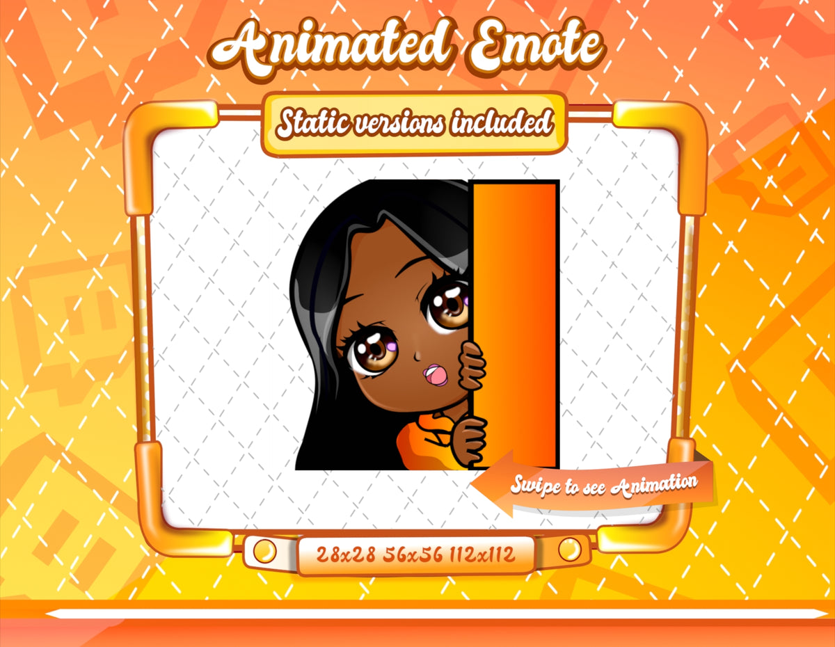 Animated black girl orange chibi glam lurk emote