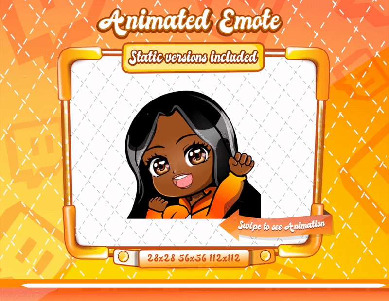 Animated black girl orange chibi glam raid emote