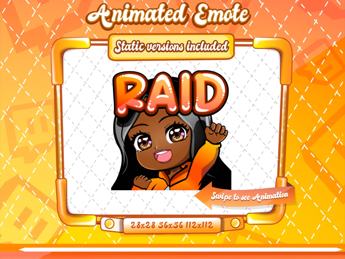 Animated black girl orange chibi glam raid emote