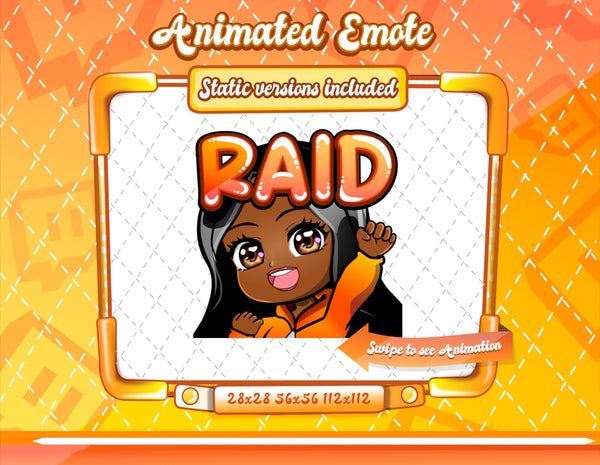 Animated black girl orange chibi glam raid emote