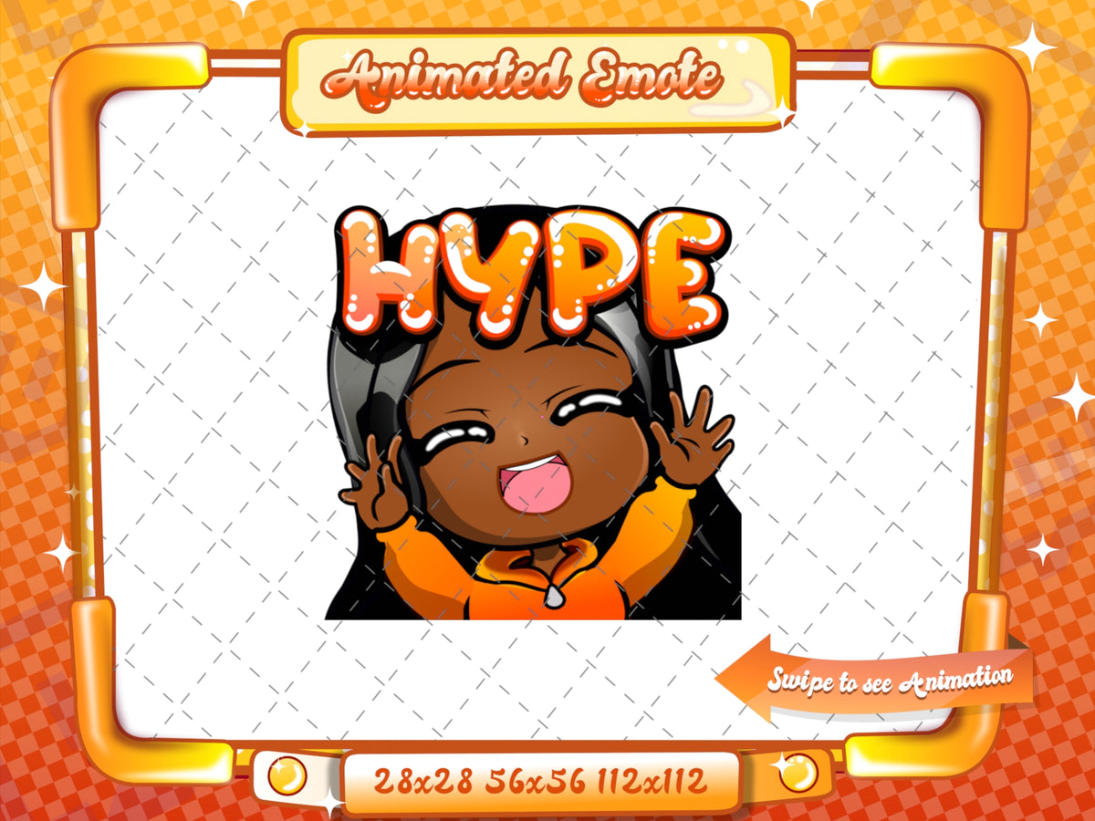 Animated black girl orange chibi glam hype emote