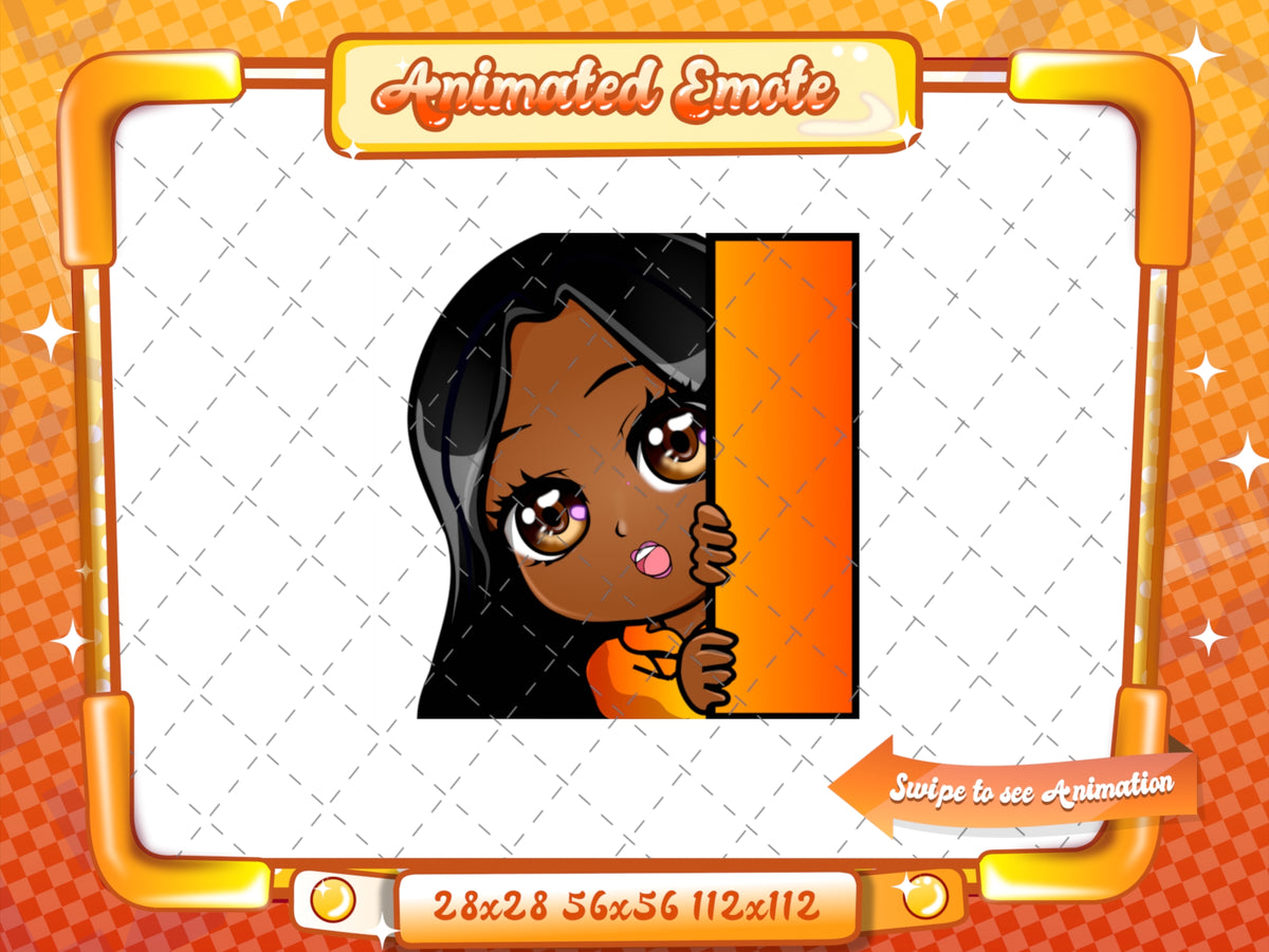 Animated black girl orange chibi glam lurk emote