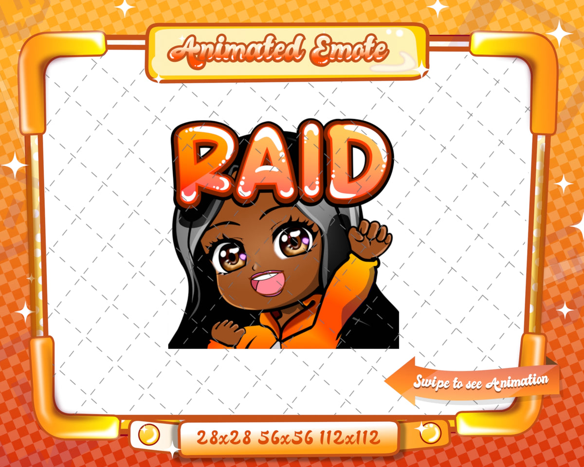 Animated black girl orange chibi glam raid emote