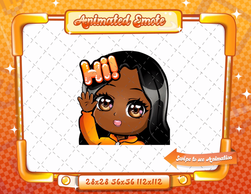 Animated black girl orange chibi glam hi emote