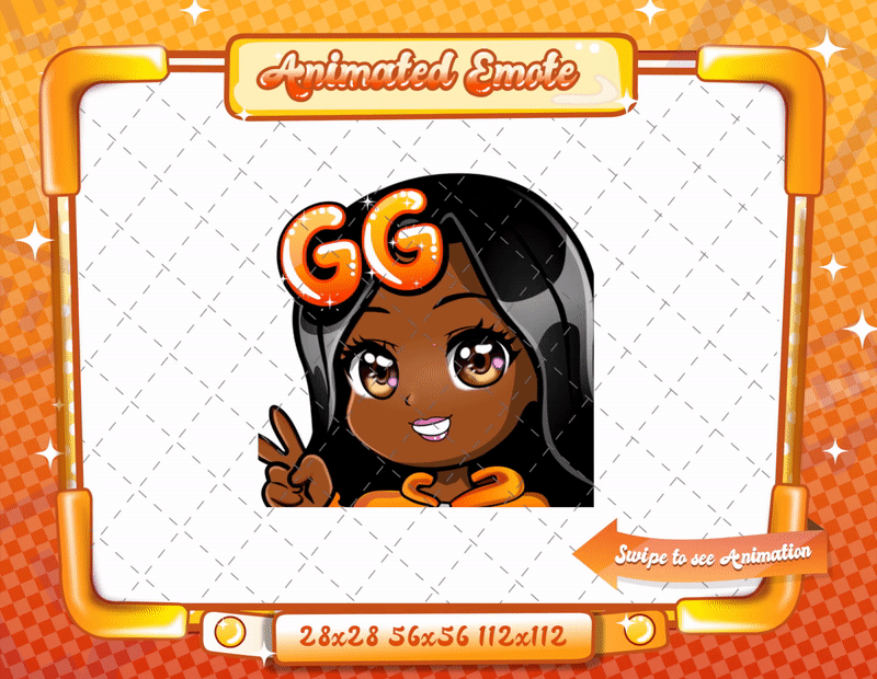 Animated black girl orange chibi glam GG emote