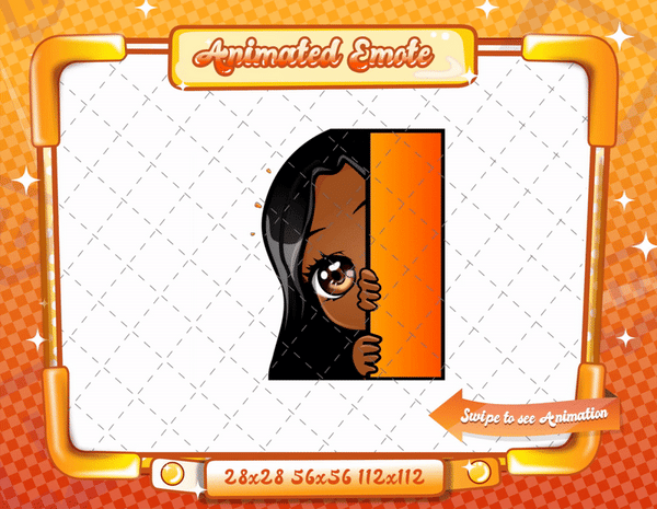 Animated black girl orange chibi glam lurk emote