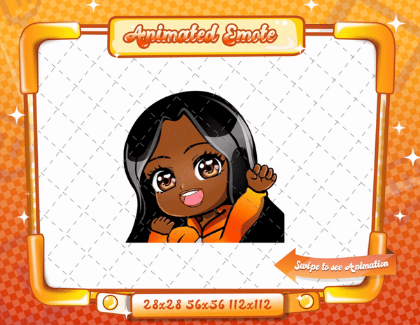 Animated black girl orange chibi glam raid emote