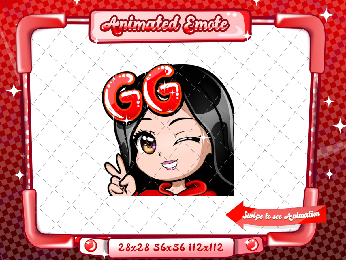 Animated black haired red chibi emotes V1