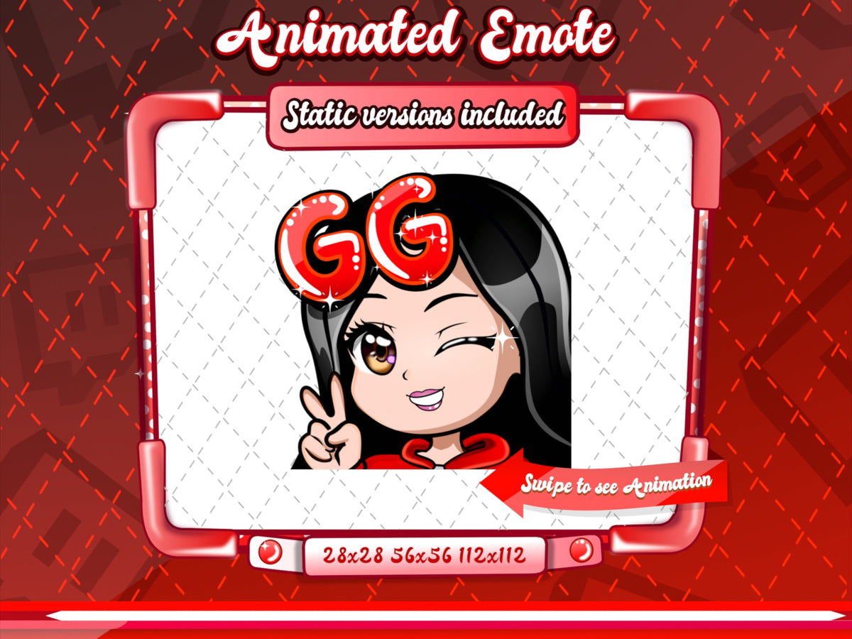 Animated chibi glam red GG emote