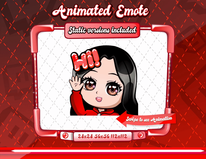 Animated chibi glam red hi emote