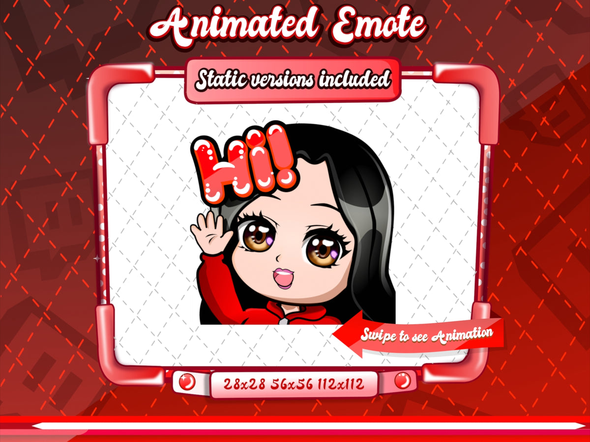 Animated black haired red chibi emotes V1