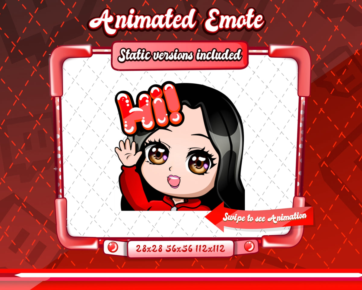 Animated black haired red chibi emotes V1