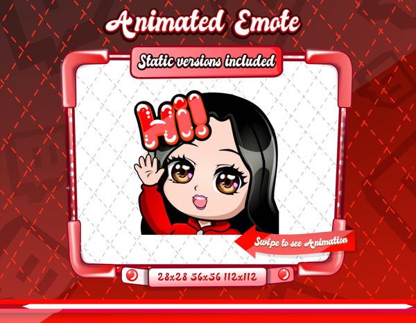 Animated black haired red chibi emotes V1