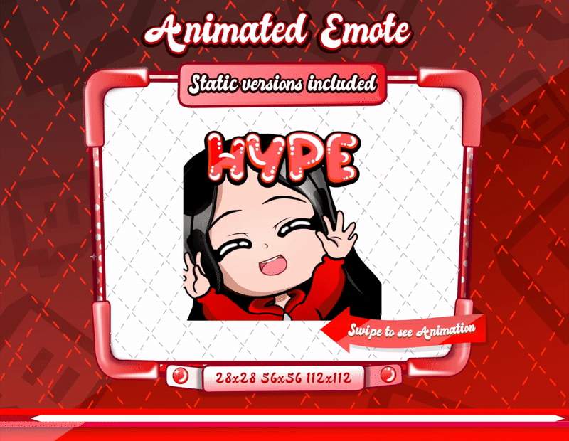 Animated chibi glam red hype emote