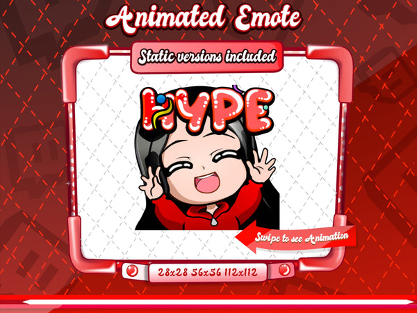 Animated black haired red chibi emotes V1