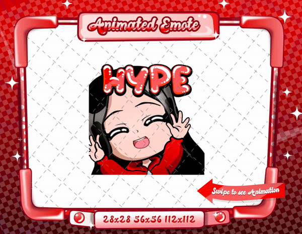 Animated chibi glam red hype emote