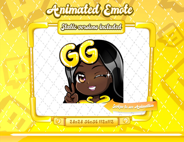 Animated black girl yellow chibi glam emotes V1