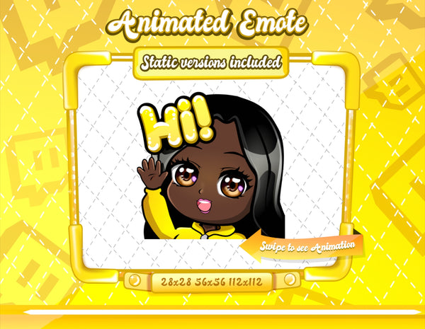 Animated black girl yellow chibi glam emotes V1