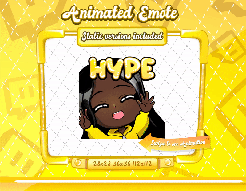 Animated black girl yellow chibi glam hype emote