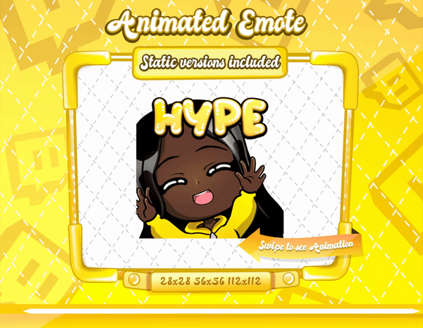 Animated black girl yellow chibi glam hype emote