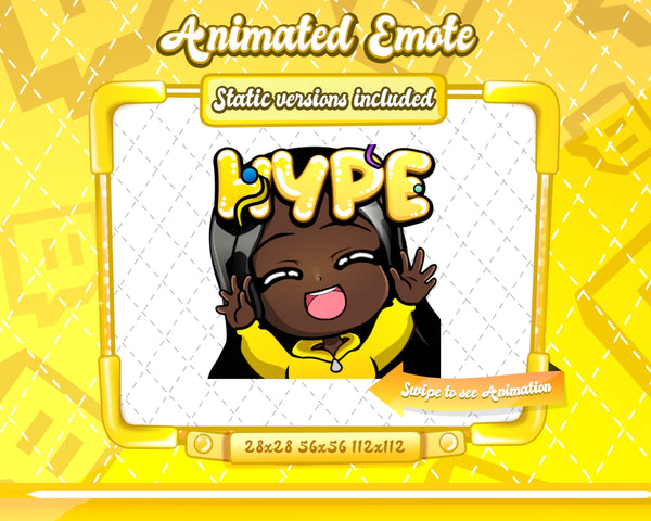 Animated black girl yellow chibi glam hype emote