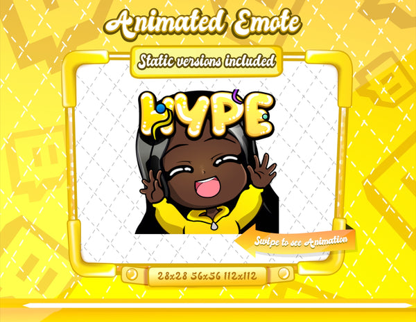 Animated black girl yellow chibi glam emotes V1