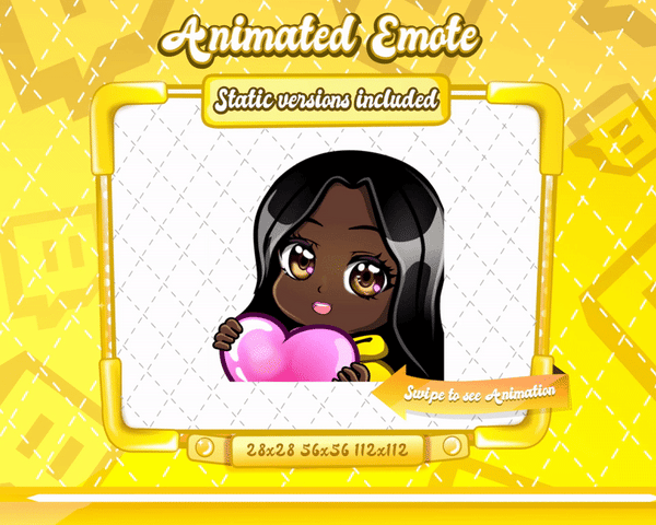 Animated black girl yellow chibi glam love emote