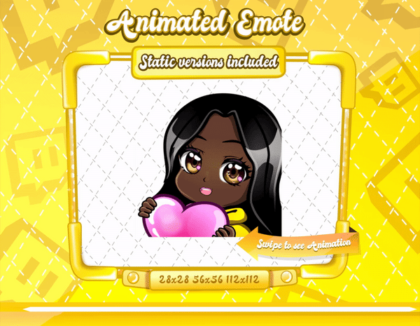 Animated black girl yellow chibi glam love emote