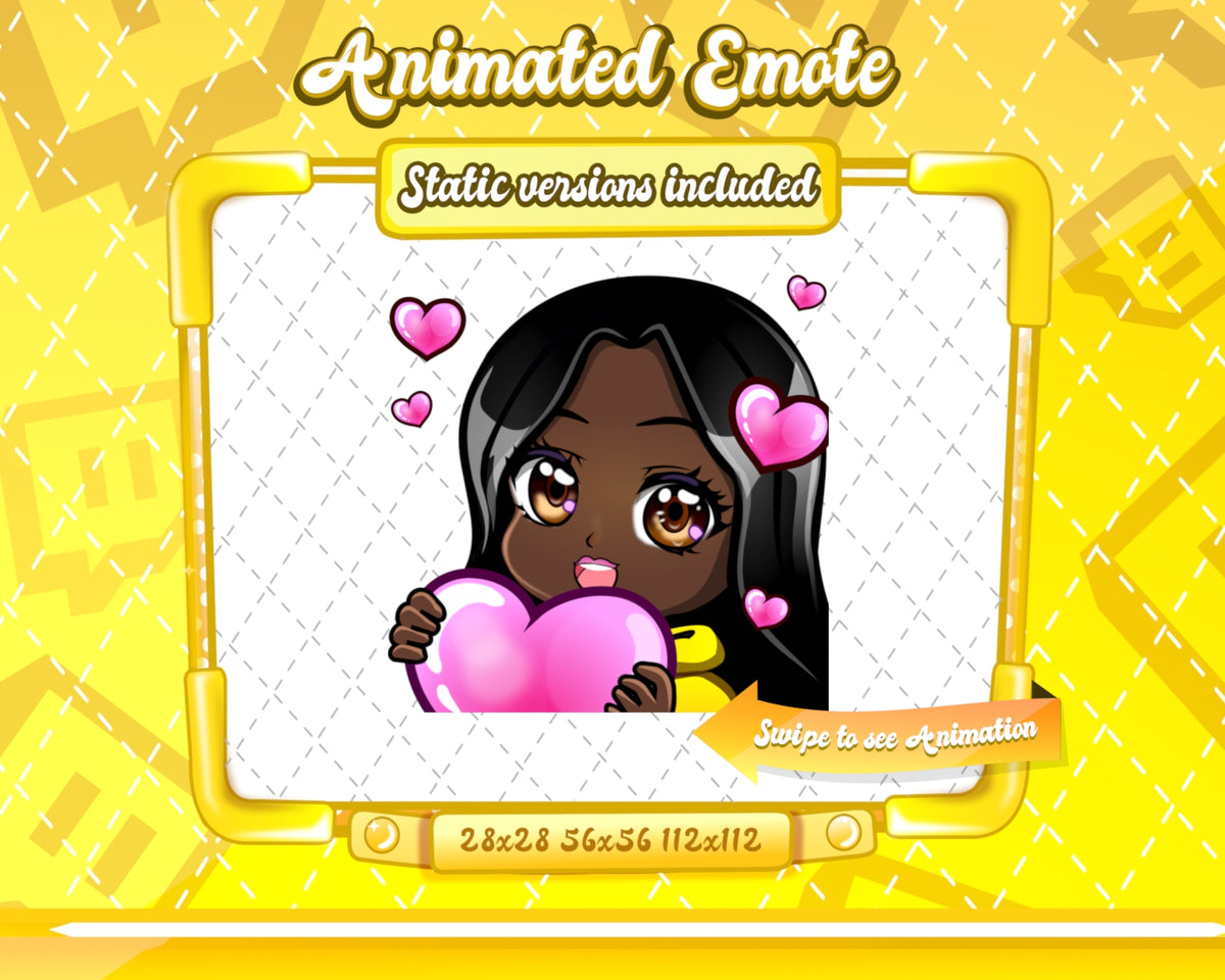 Animated black girl yellow chibi glam love emote