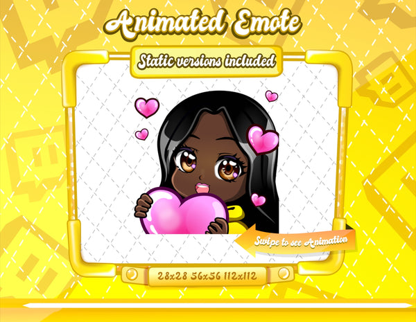 Animated black girl yellow chibi glam love emote