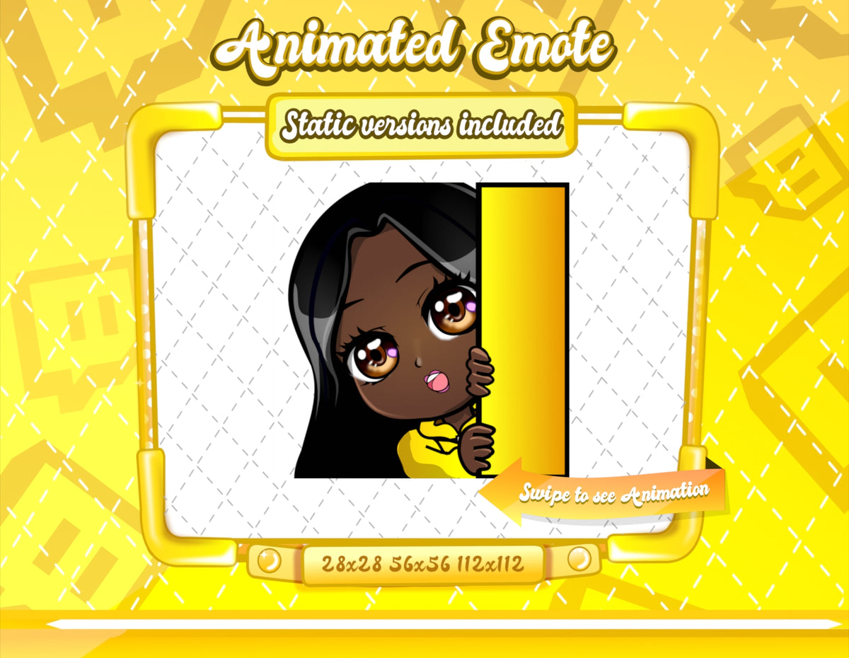 Animated black girl yellow chibi glam emotes V1