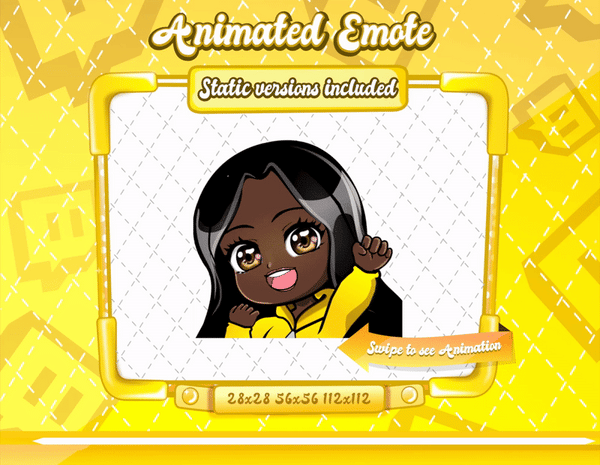 Animated black girl yellow chibi glam raid emote