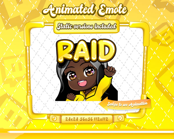 Animated black girl yellow chibi glam raid emote