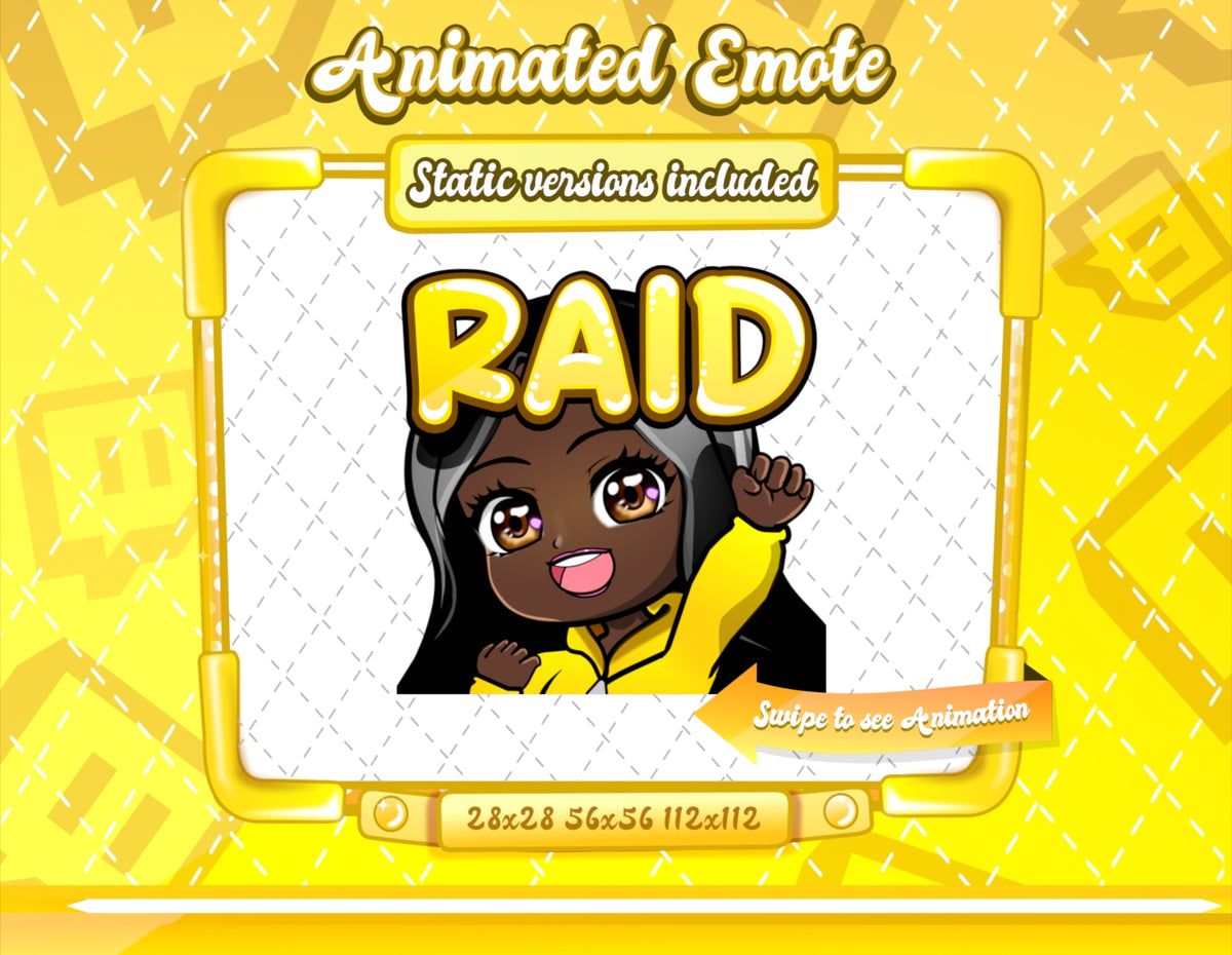Animated black girl yellow chibi glam emotes V1