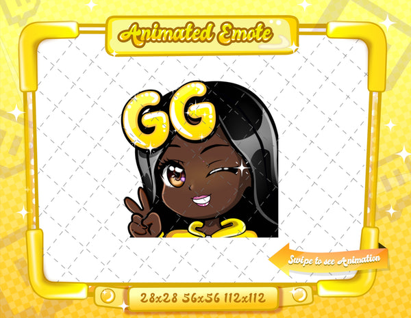 Animated black girl yellow chibi glam emotes V1