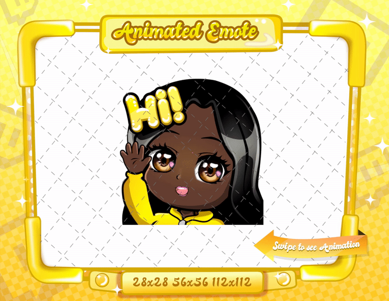 Animated black girl yellow chibi glam hi emote