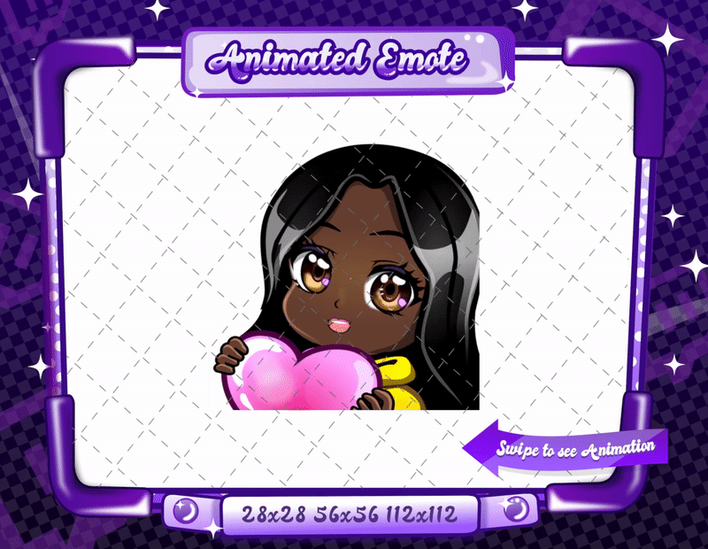 Animated black girl yellow chibi glam love emote