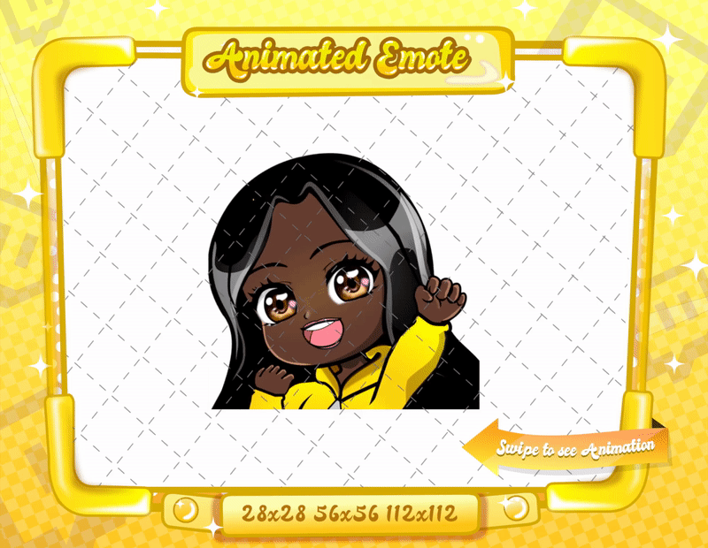 Animated black girl yellow chibi glam raid emote