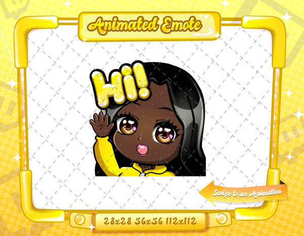 Animated black girl yellow chibi glam emotes V1
