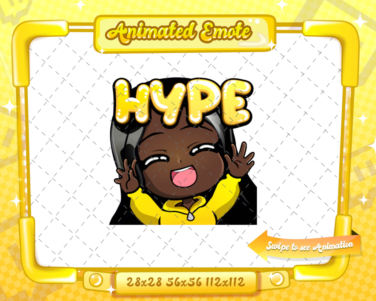Animated black girl yellow chibi glam emotes V1