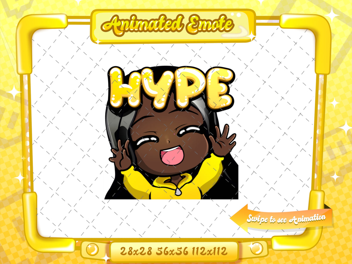 Animated black girl yellow chibi glam hype emote