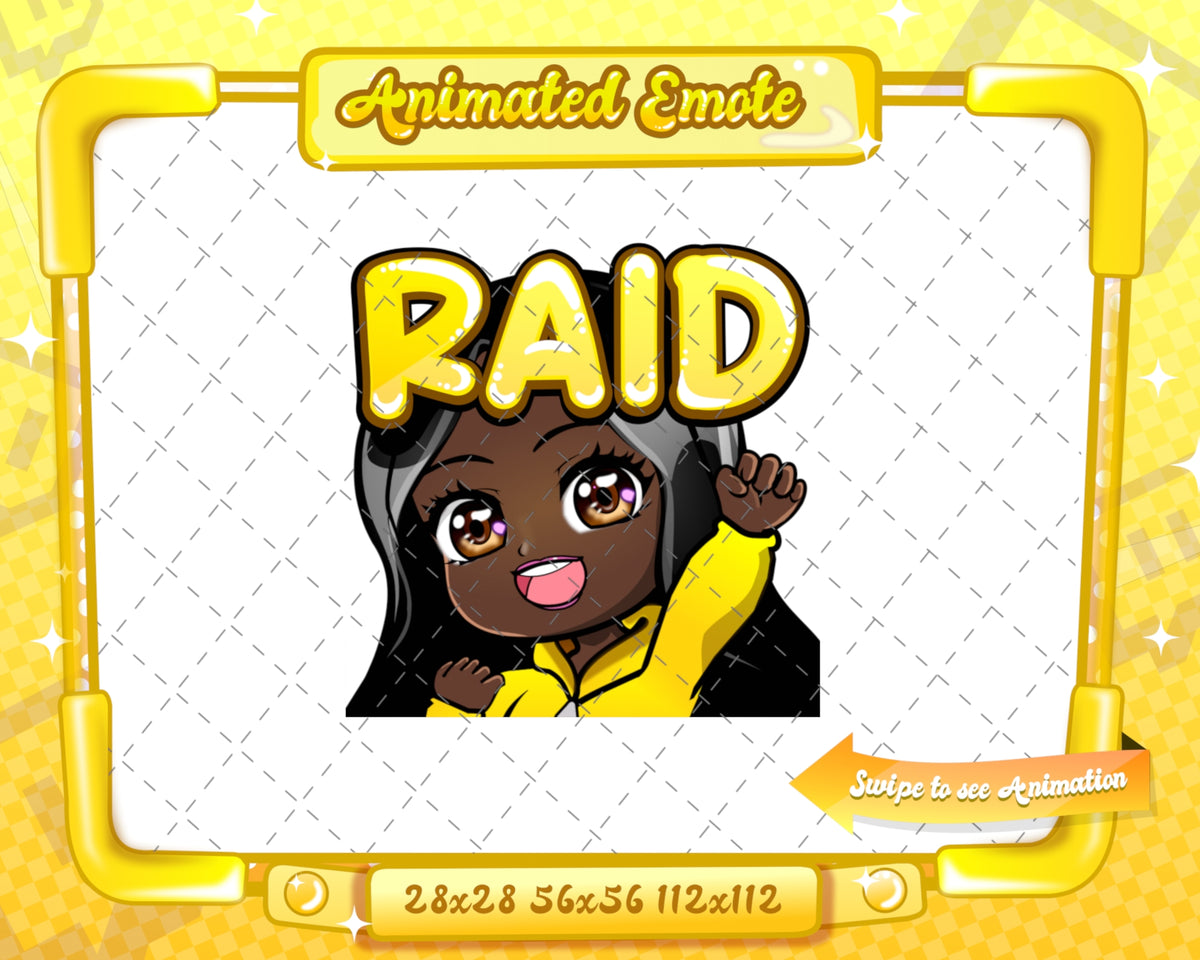 Animated black girl yellow chibi glam emotes V1
