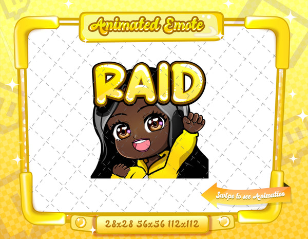 Animated black girl yellow chibi glam emotes V1
